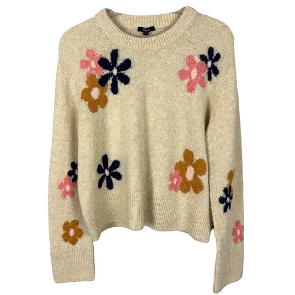 Rails Cream Long Sleeve Wool Blend Floral Crew Neck Soft Sweater L - Picture 2 of 7